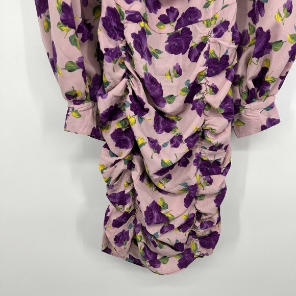 Nasty Gal Dress Purple Floral Print Balloon Sleeve Ruched Mini NWT - Picture 7 of 12